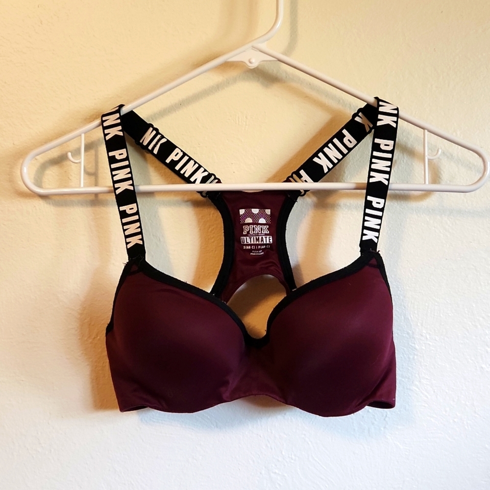 PINK Sports Bra. Burgundy. Size small